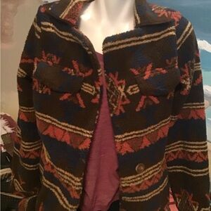 Davi and Doni southwestern pile fleece button down shirt jacket Small